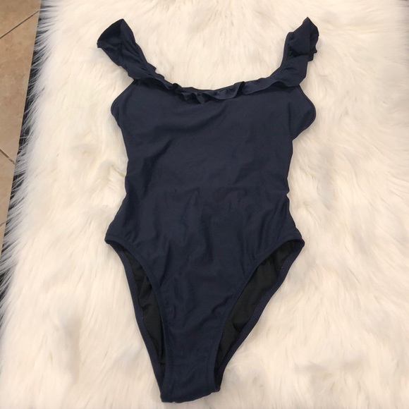 J. Crew Ruffle Scoop Back One-Piece Swimsuit Sz 12 - Picture 5 of 8